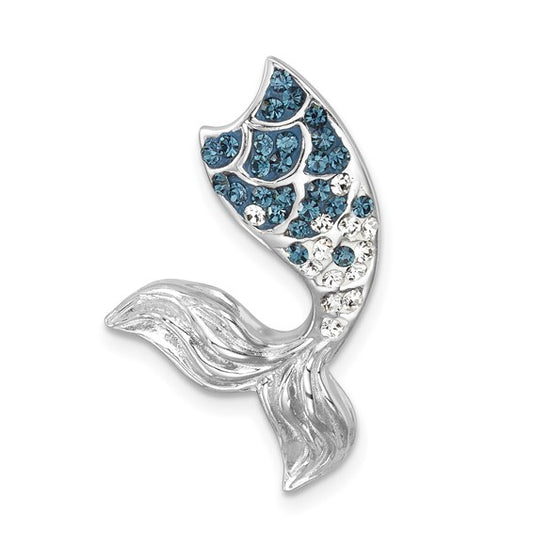 Sterling Silver Rhodium-Plated Polished Crystal Mermaid Tail Pendant