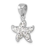 Sterling Silver Rhodium-plated Polished White Crystal Starfish Pendant