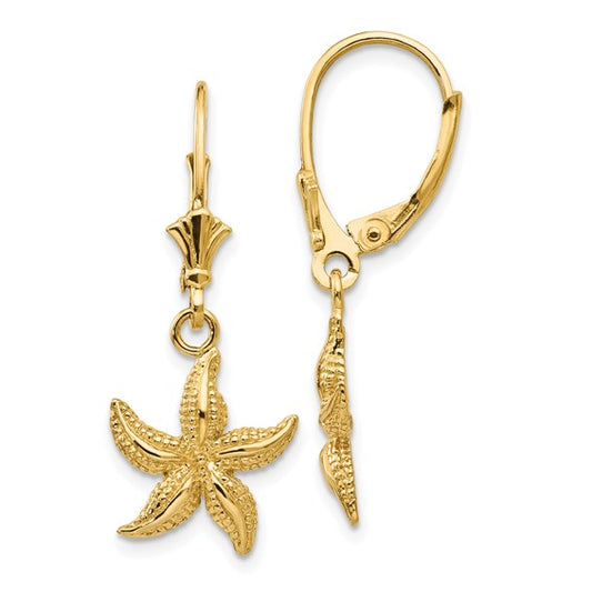 14K Starfish Lever Back Earrings