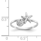 14k White Gold Polished Starfish and Sand Dollar Ring