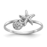 14k White Gold Polished Starfish and Sand Dollar Ring