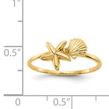 14k Polished Shell and Starfish Ring