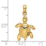14K Polished Turtle with Textured Shell Charm Pendant