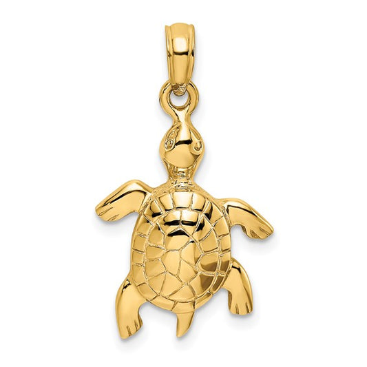 14K Polished Turtle with Textured Shell Charm Pendant