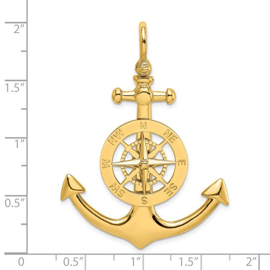 14K Large Anchor with Nautical Compass Charm Pendant