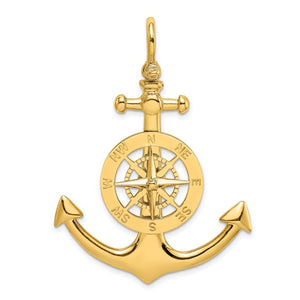 14K Large Anchor with Nautical Compass Charm Pendant