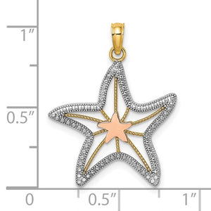 14K Two-Tone with White Rhodium Cut-Out Small Starfish Charm Pendant