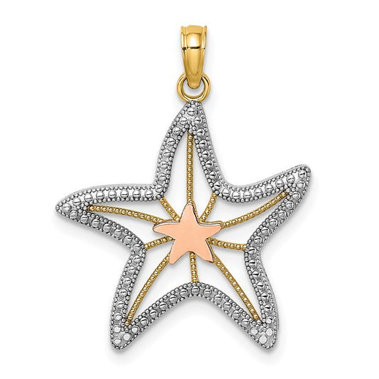 14K Two-Tone with White Rhodium Cut-Out Small Starfish Charm Pendant