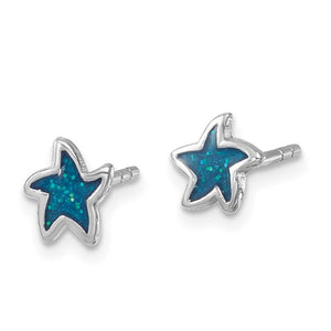Sterling Silver Rhodium-plated Polished Enameled Starfish Post Earring