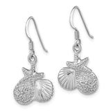 Sterling Silver Rhodium-plated Polished Starfish, Sand Dollar and Shell Dangle Earring