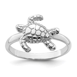 Sterling Silver Rhodium-plated Polished Turtle Ring