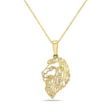 14K 22X16MM LIONS HEAD PENDANT WITH 10 DIAMONDS 0.06CT ON 18 INCHES CABLE CHAIN