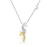 14K 2 TONE DOUBLE HORSE NECKLACE, 1" TALL WITH 27 DIAMONDS 0.12C, 18"