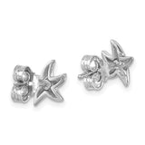 Sterling Silver Rhodium-plated Polished Crystal Starfish Post Earrings