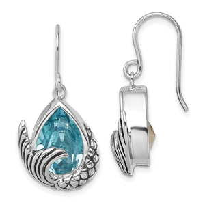 Sterling Silver Rhodium-plated Crystal Mermaid Tail Dangle Earrings