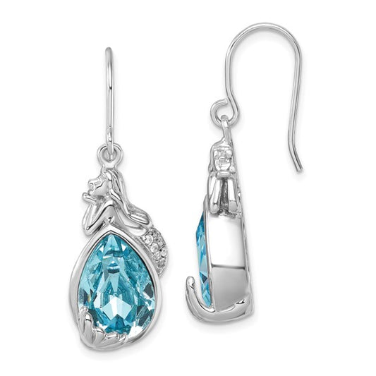 Sterling Silver Rhodium-Plated Polished CZ Mermaid Dangle Earrings