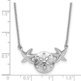 Sterling Silver Rhodium-Plated Polished Sand Dollar and Starfish 16.5" with a 2 inch extension Necklace