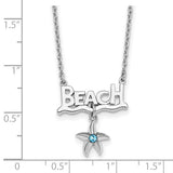 Sterling Silver Rhodium-plated Polished Crystal Starfish Beach 16" with a 2 inch extension Necklace