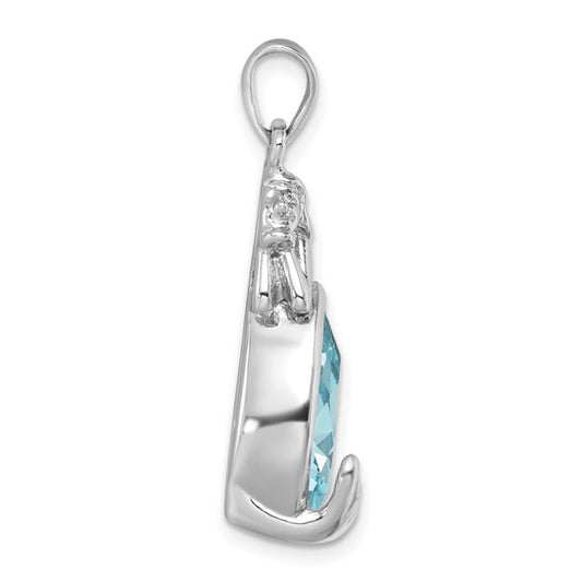 Sterling Silver Rhodium-Plated Polished Crystal Mermaid Pendant