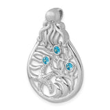 Sterling Silver Rhodium-plated Polished Octopus and Starfish Sea Life Scene Pendant