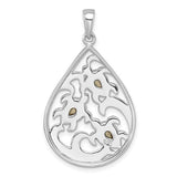 Sterling Silver Rhodium-plated Polished Triple Crystal Turtle Ocean Wave Pendant