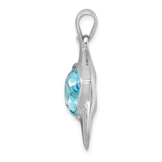 Sterling Silver Rhodium-plated Polished Crystal Angel Fish Pendant
