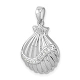 Sterling Silver Rhodium-plated Polished CZ Scallop Shell Pendant