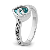Sterling Silver Rhodium-Plated Polished Double Wave Crystal Inlay Ring