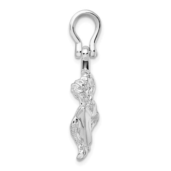 Sterling Silver Rhodium-Plated Polished 3D Anchor with Mermaid Pendant