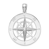 Sterling Silver Rhodium-Plated Polished Large Nautical Compass Pendant