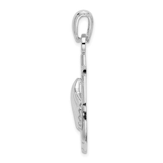 Sterling Silver Rhodium-Plated Polished Anchor with Scallop Shell Pendant