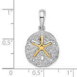 Sterling Silver Rhodium-Plated Textured Sand Dollar with 14k Starfish Pendant