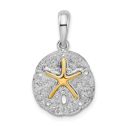 Sterling Silver Rhodium-Plated Textured Sand Dollar with 14k Starfish Pendant