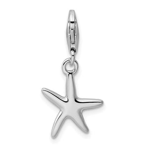 Sterling Silver Rhodium-plated Polished Starfish Charm Pendant