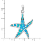 Sterling Silver Rhodium-plated Blue Inlay Created Opal Starfish Pendant