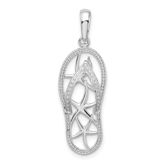 Sterling Silver Rhodium-Plated 3D Cut-Out Starfish Flip-flop Pendant