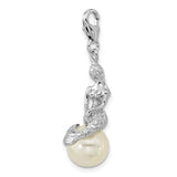 Amore La Vita Sterling Silver Rhodium-plated 3-D Mother of Pearl Mermaid Charm with Fancy Lobster Clasp