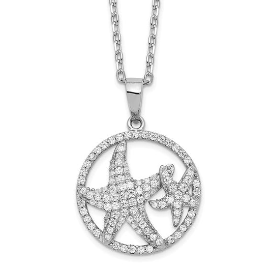 Cheryl M Sterling Silver Rhodium-plated Brilliant-cut Starfish Circle 16 Inch Necklace with 2 Inch Extender