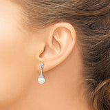 Sterling Silver Rhodium-plated CZ and Imitation Shell Pearl Dangle Earrings