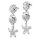 Sterling Silver Rhodium-Plated Polished Sea Life Dangle Post Earrings