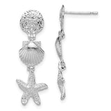 Sterling Silver Rhodium-Plated Polished Sea Life Dangle Post Earrings