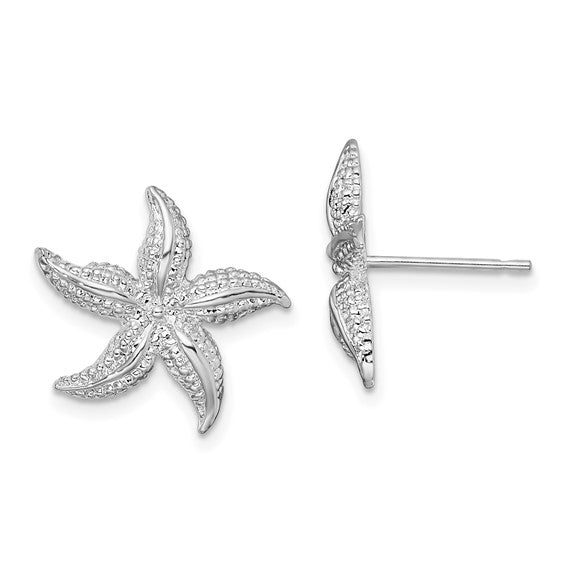 Sterling Silver Rhodium-Plated Polished Small Starfish Post Earrings