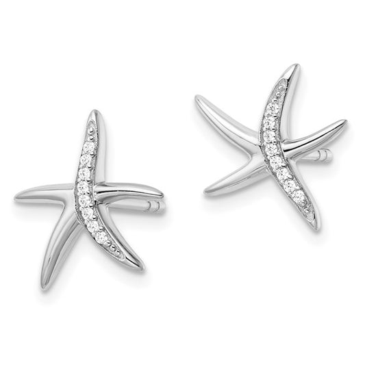 Sterling Silver Rhodium-plated CZ Starfish Post Earrings