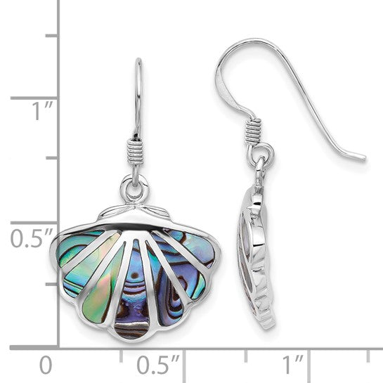 Sterling Silver Rhodium-Plated Polished Abalone Shell Dangle Earrings
