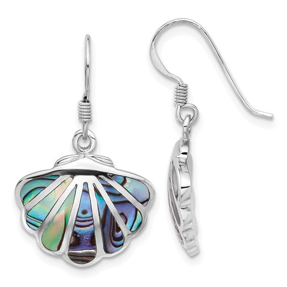 Sterling Silver Rhodium-Plated Polished Abalone Shell Dangle Earrings