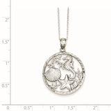 Sterling Silver Rhodium-plated Seahorse, Starfish and Shell Pendant