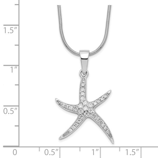 Brilliant Embers Sterling Silver Rhodium-plated 31 Stone 18 inch Micro Pavé CZ Starfish Necklace with 2 Inch Extender