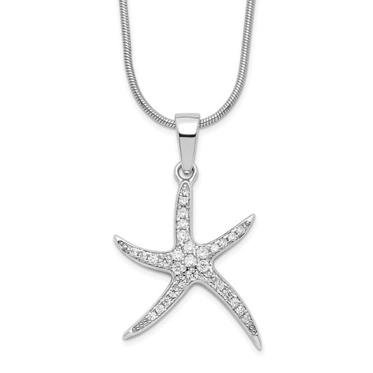 Brilliant Embers Sterling Silver Rhodium-plated 31 Stone 18 inch Micro PavC) CZ Starfish Necklace with 2 Inch Extender