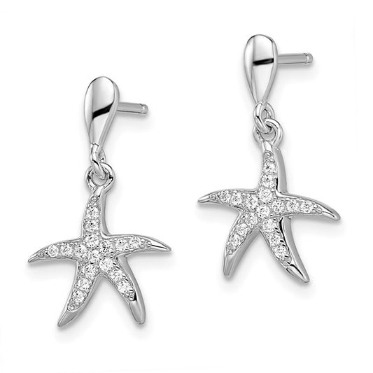 Brilliant Embers Sterling Silver Rhodium-plated 32 Stone Micro PavC) CZ Starfish Post Dangle Earrings