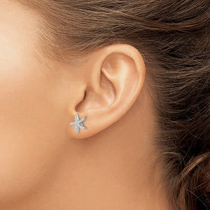 Brilliant Embers Sterling Silver Rhodium-plated 336 Stone Micro Pave CZ Starfish Post Earrings